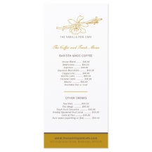 Café e cardápio de bolor de baunilha