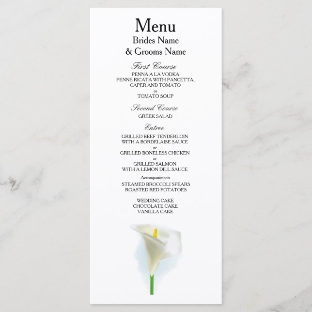 Menu Cala Lily Ideias Simples De Casamento Elegante (Frente)