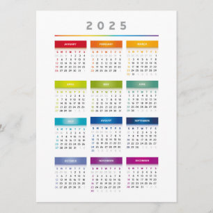 Menu Calendário Colorido 2025 - Cores Arco-Íris 3 Colun