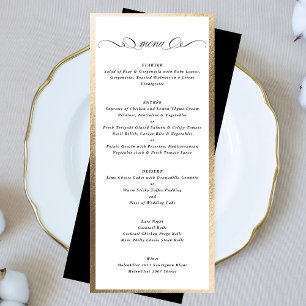 Menu Caligrafia Branca Preta, Dourada Moldura Formal Ca