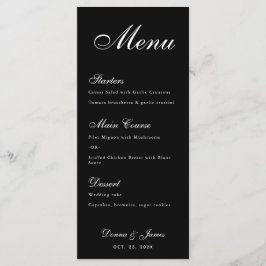 Menu Caligrafia Branca Simples de Casamento Negro