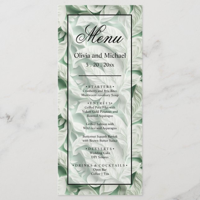 Menu Caligrafia branca verde-Elegante (Frente)