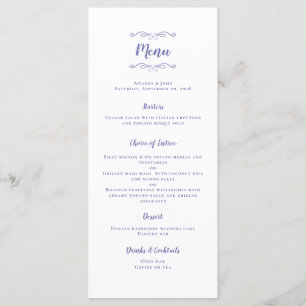 Menu Caligrafia de Casamento Elegante Azul Pervinca Chi