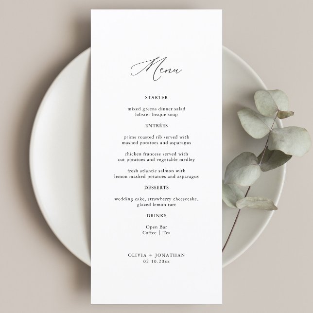 Menu Caligrafia Elegante Casamento Negro e Branco (Criador carregado)