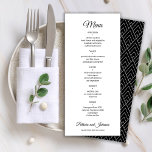 Menu Caligrafia elegante casamento preto e branco<br><div class="desc">Simples e elegante,  modelo de menus personalizados de casamento personalizado com script de caligrafia romântico minimalista.            Fácil de personalizar com seus detalhes!</div>