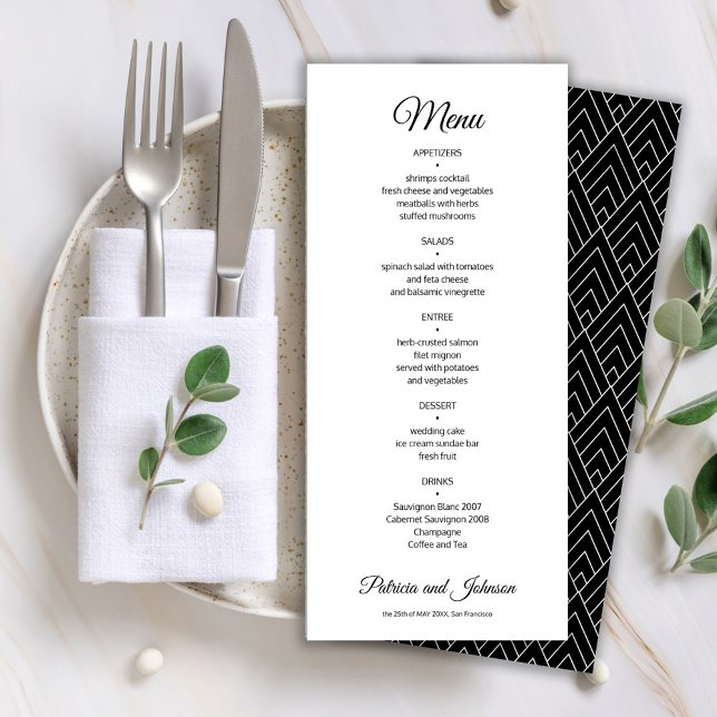 Menu Caligrafia elegante casamento preto e branco (Criador carregado)