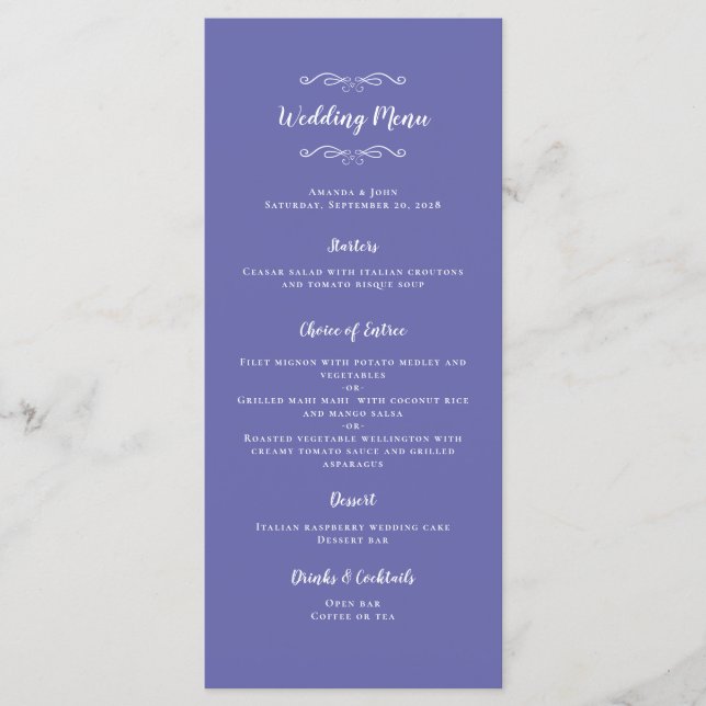 Menu Caligrafia Elegante para Casamento Chic Azul Pervi (Frente)