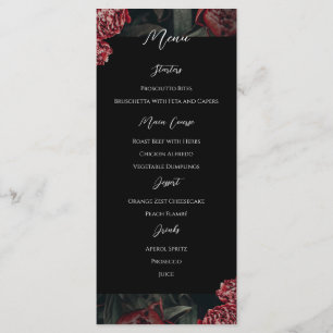 Menu Caligrafia Floral Peony Gothic WedMenu