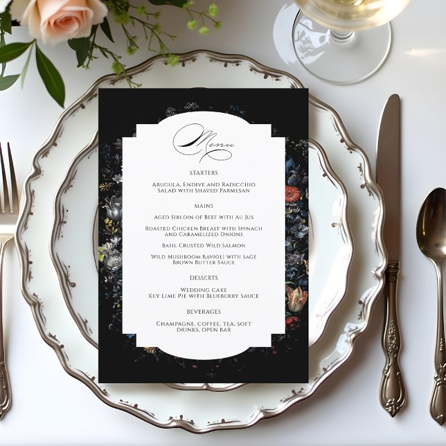 Menu Caligrafia Floral Preta de Belas Artes (Criador carregado)