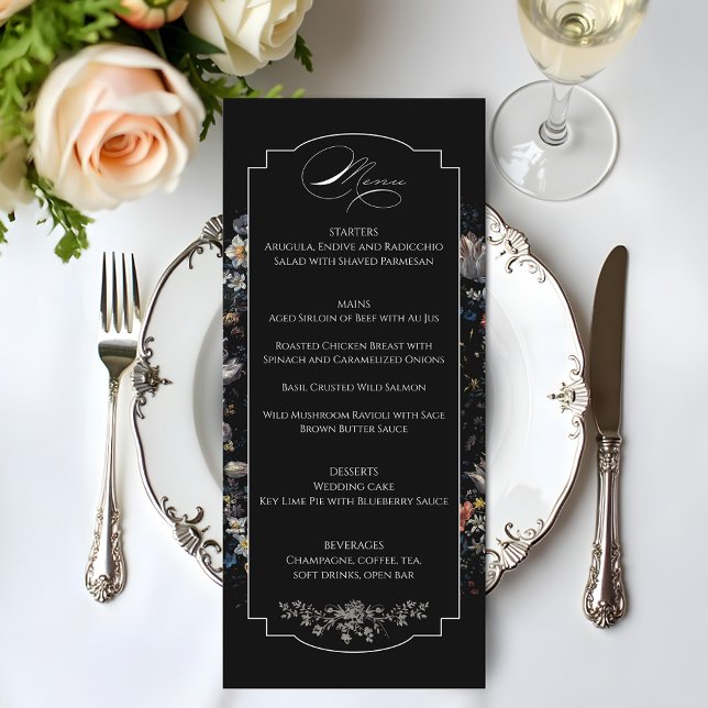 Menu Caligrafia Floral Preta de Belas Artes (Criador carregado)