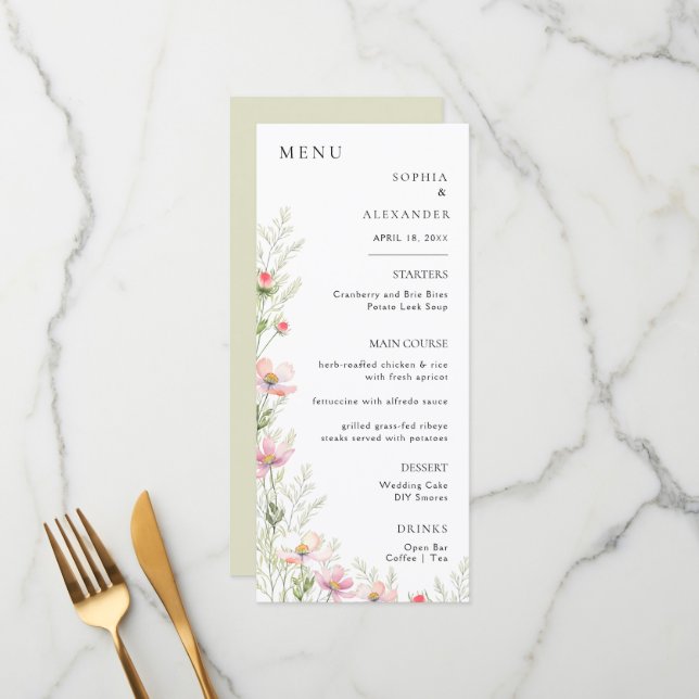 Menu Caligrafia minimalista, casamento. (Frente/Verso In Situ)