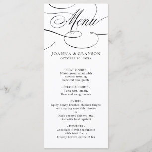 Menu Caligrafia moderna atemporal preto e branco casame