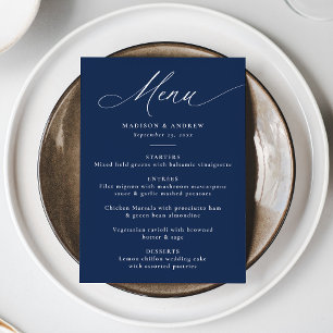 Menu Caligrafia Moderna e Elegante Casamento Azul-Marin
