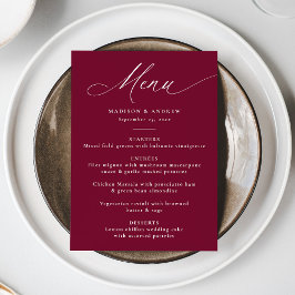 Menu Caligrafia Moderna e Elegante Casamento Borgonha