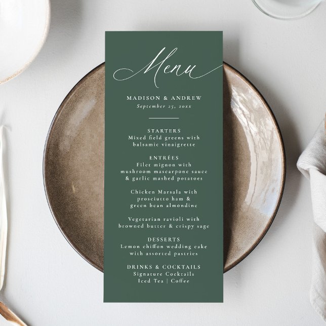 Menu Caligrafia Moderna e Elegante Casamento Verde (Criador carregado)