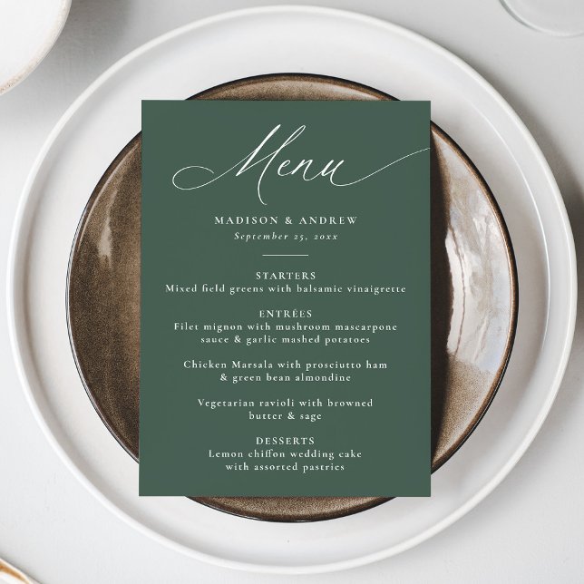 Menu Caligrafia Moderna e Elegante Casamento Verde (Criador carregado)