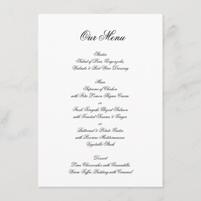 Menu Caligrafia Monograma Casamento Formal Preto e Bran (Frente)