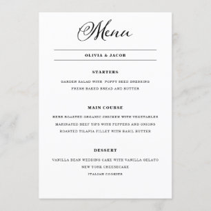 Menu Caligrafia preto e branco do encanto do