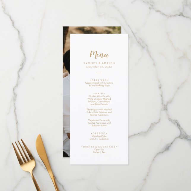 Menu Caligrafia Simples|Cardápio de Jantar de Casamento (Frente/Verso In Situ)