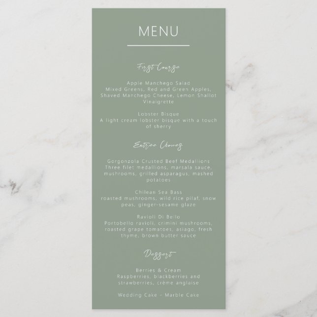 Menu Caligrafia Verde Sage Moderna Simples (Frente)