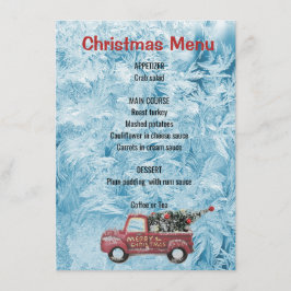 Menu caminhão de colheita vermelho sobre fundo azul com