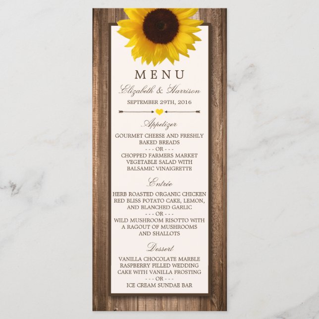 Menu Campo Rustic Sunflower & Brown Wood WedMenu (Frente)