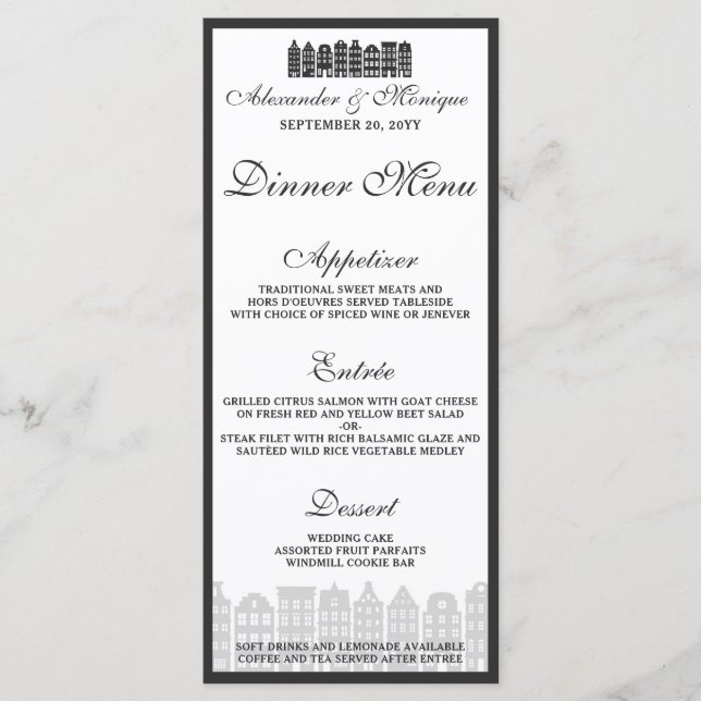 Menu Canal de Amsterdã Casas Janto de Casamentos Holand (Frente)