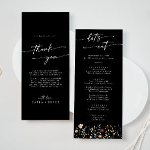 Menu Caprichoso Boho Wildflower Obrigado e Casamento