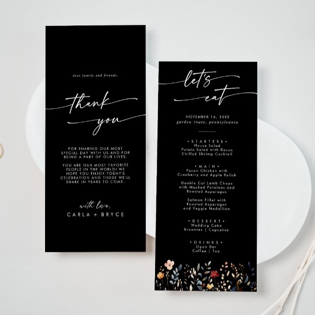 Menu Caprichoso Boho Wildflower Obrigado e Casamento (Criador carregado)