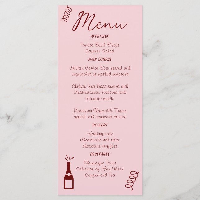 Menu Caprichosos Rabiscos Excêntricos Casamento Rosa  (Frente)