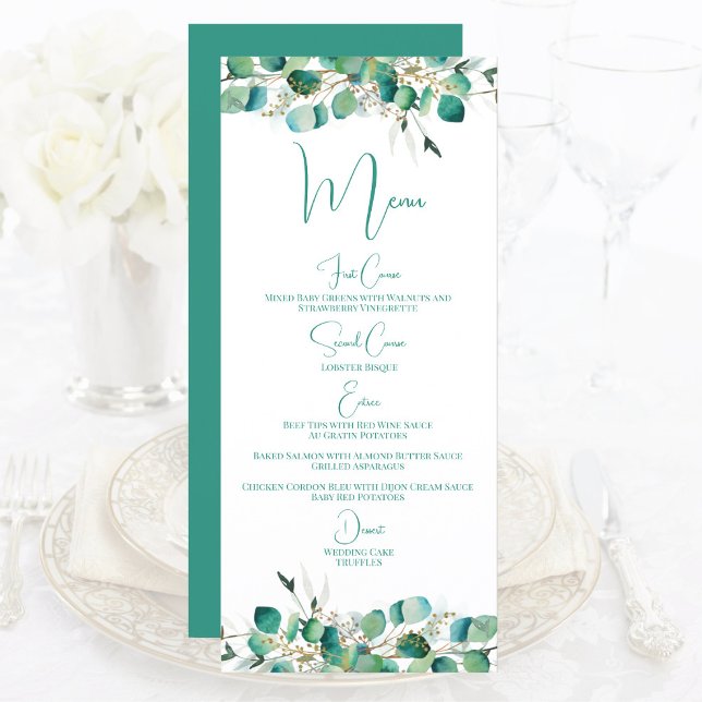 Menu Cardápio Aquarela com Folhagem de Eucalipto Verde  (Criador carregado)