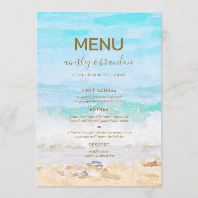 Menu Cardápio Aquarela de Praia (Frente)