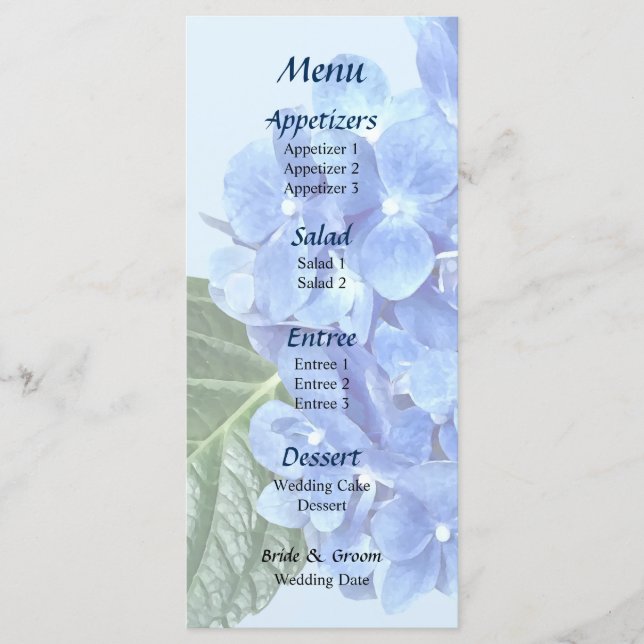 Menu Cardápio Blue Hydrangea (Frente)