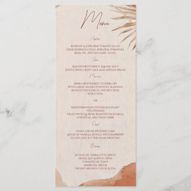 Menu Cardápio boho terracota casamento (Frente)