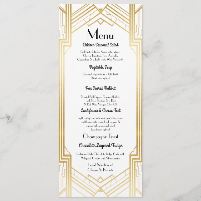 Menu Cardápio Casamento Recepção Gatsby Art Déco 1920 (Frente)