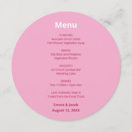 Menu Cardápio Circular Casamento Moderno Rosa Magenta