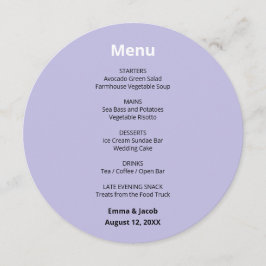 Menu Cardápio Circular Casamento Roxo Claro Moderno