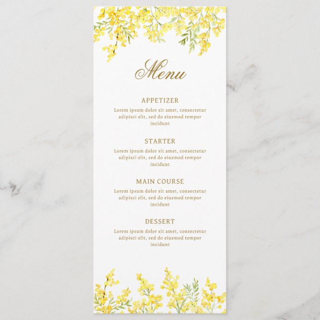 Menu Cardápio Clássico Aquarela Mimosa (Frente)