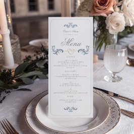 Menu Cardápio Clássico de Casamento em Azul Poeirento