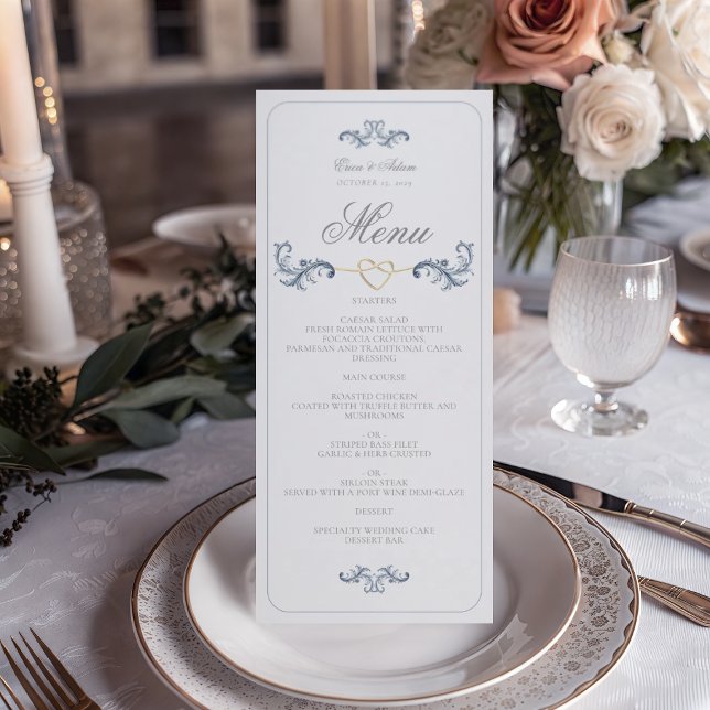 Menu Cardápio Clássico de Casamento em Azul Poeirento (Criador carregado)
