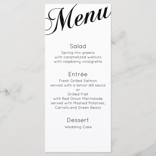 Menu Cardápio clássico de jantar. Mesa de casamento tra (Frente)