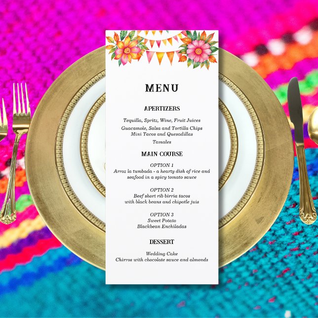 Menu Cardápio Colorido Floral Fiesta Mexicano Casamento (Criador carregado)