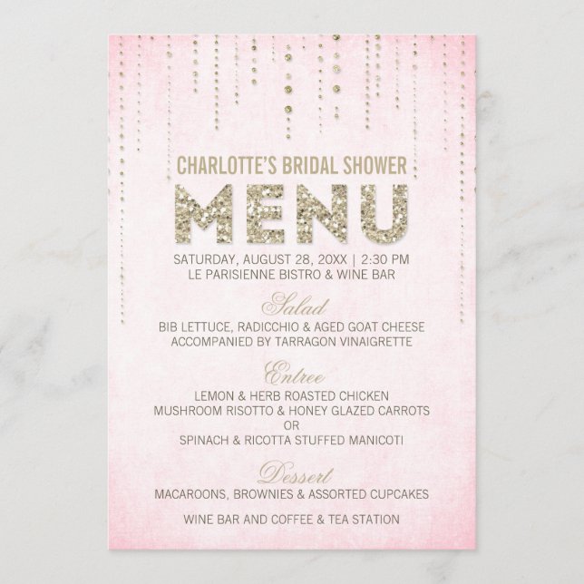 Menu Cardápio com visual de brilho Rosa e Dourado (Frente)