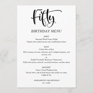 Menu Cardápio de 50º Aniversário Minimalista Elegante