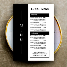 Menu Cardápio de Almoço de Restaurante Preto Moderno |