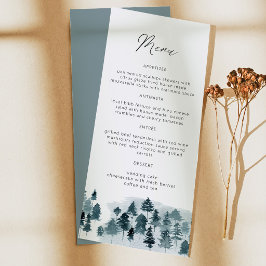 Menu Cardápio de Árvores de Pinheiro Aquarela Azul Esqu