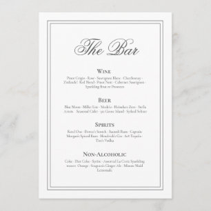 Menu Cardápio de Bar de Casamento Elegante e Atemporal