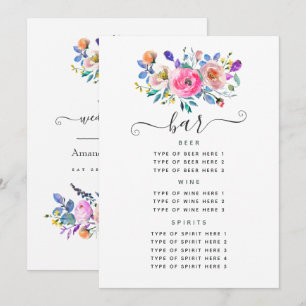 Menu Cardápio de Bar de Casamento Floral Rosa Choque Vi