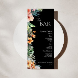 Menu Cardápio de Bar de Casamento Floral Tropical Boho