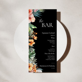 Menu Cardápio de Bar de Casamento Floral Tropical Boho